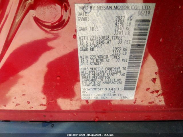 5N1AT2MT5KC834015 Nissan ROGUE SV