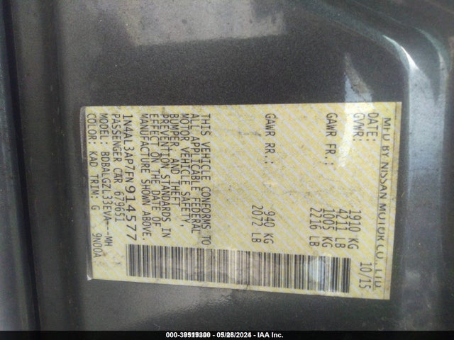 Nissan Altima 2.5 S 2015 1N4AL3AP7FN914577 Image 9