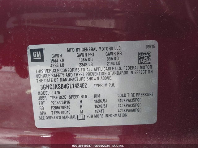 Chevrolet Trax 1ls 2016 3GNCJKSB4GL143462 Image 9