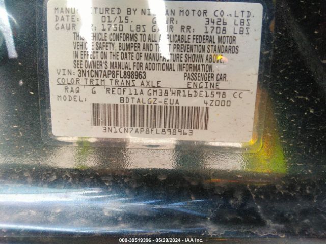 3N1CN7AP8FL898963 Nissan Versa 1.6 Sl