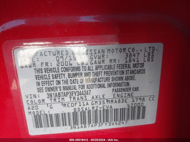 Nissan SENTRA SR 2015 3N1AB7AP3FY344247 Image 9