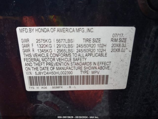 5J8YD4H50HL002390 Acura Mdx Technology Package