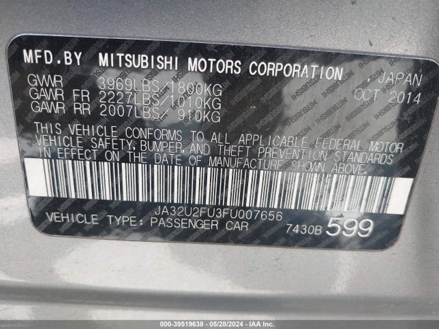 JA32U2FU3FU007656 Mitsubishi LANCER ES