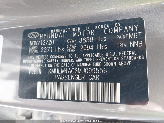 Hyundai ELANTRA SEL 2021 KMHLM4AG3MU099556 Image 9