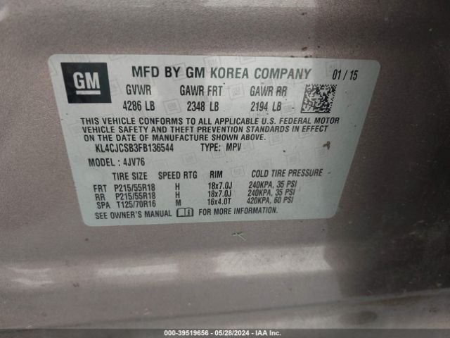 KL4CJCSB3FB136544 Buick Encore Leather