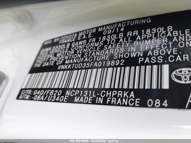 Toyota YARIS LE 2015 VNKKTUD35FA019892 Image 9
