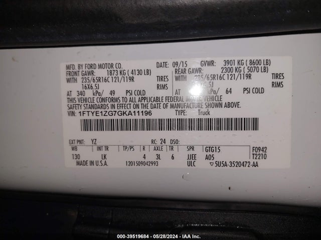 Ford Transit-150 2016 1FTYE1ZG7GKA11196 Image 9