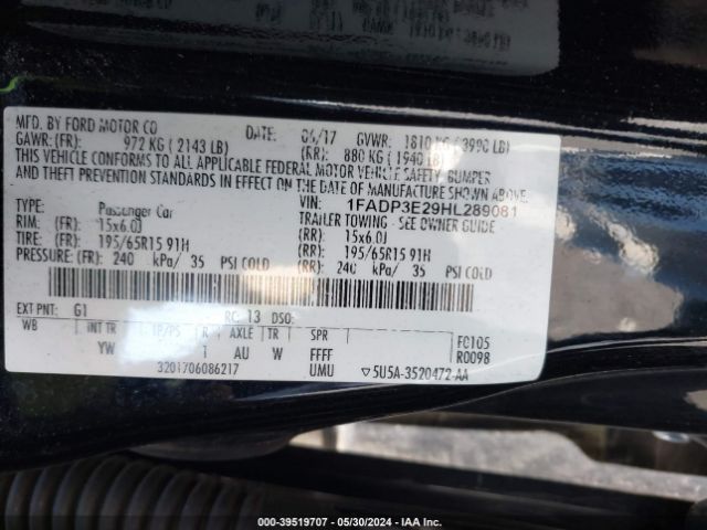 1FADP3E29HL289081 Ford FOCUS S