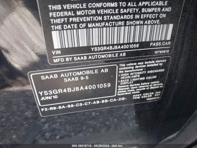 2010 SAAB 9-5 YS3GR4BJ8A4001059 Photo 8