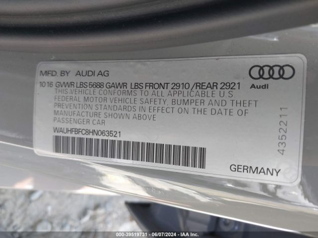 WAUHFBFC8HN063521 Audi S6 4.0t Premium Plus