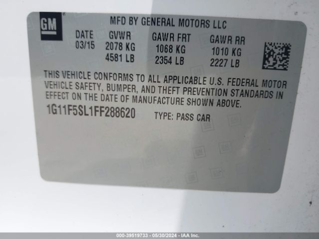 1G11F5SL1FF288620 Chevrolet Malibu 1lz