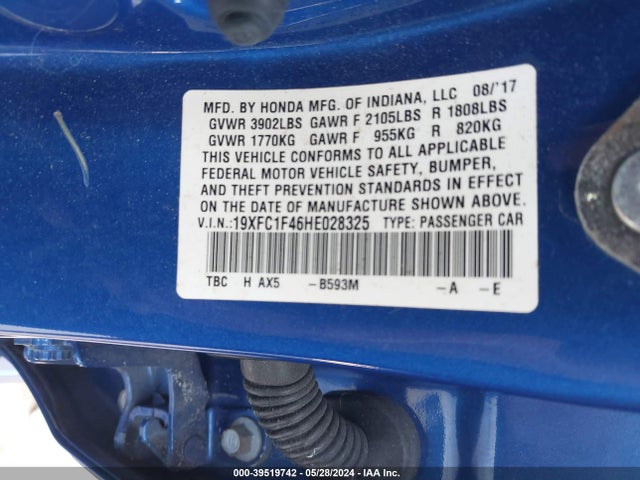 Honda Civic Ex-t 2017 19XFC1F46HE028325 Image 9