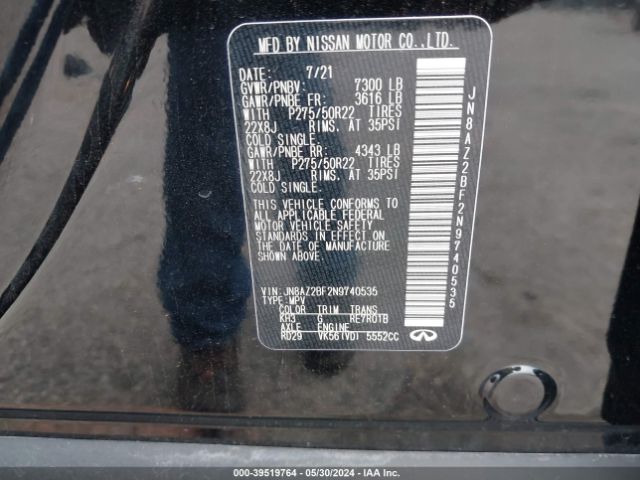 JN8AZ2BF2N9740535 Infiniti Qx80 Sensory