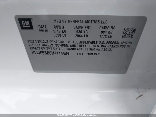 Chevrolet Sonic Premier Auto 2017 1G1JF5SB8H4114484 Image 9