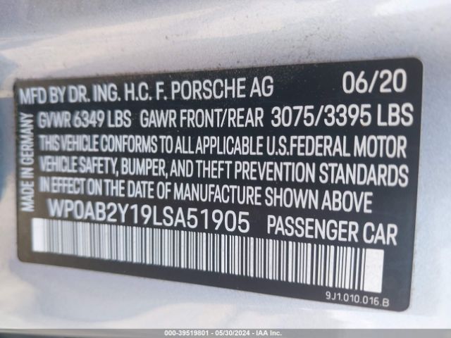 WP0AB2Y19LSA51905 Porsche TAYCAN 4S