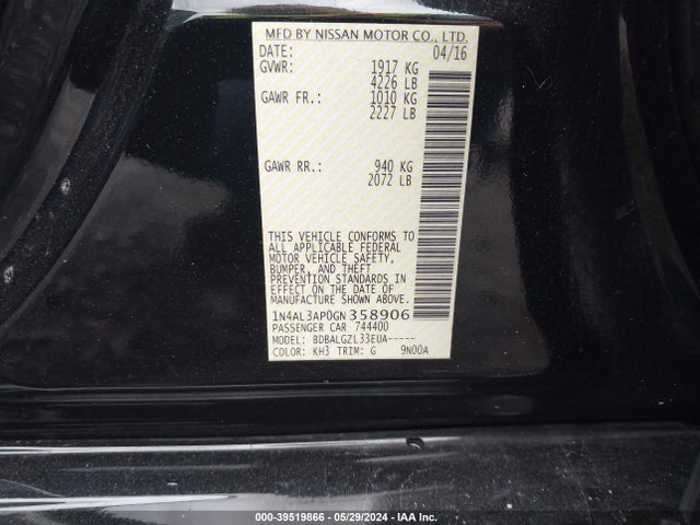 Nissan Altima 2.5 S 2016 1N4AL3AP0GN358906 Image 9