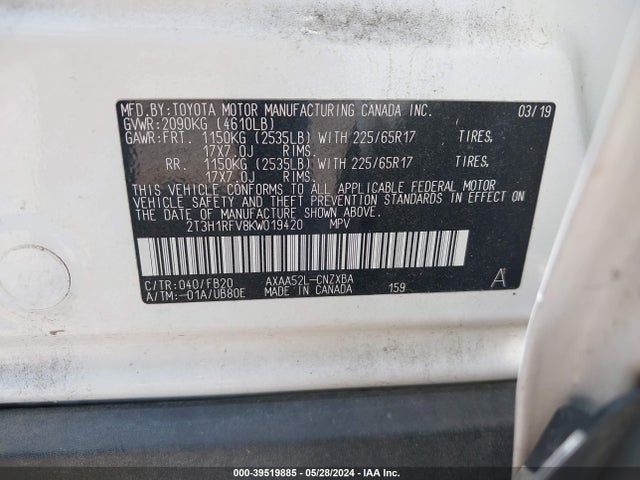 Toyota RAV4 LE 2019 2T3H1RFV8KW019420 Image 9