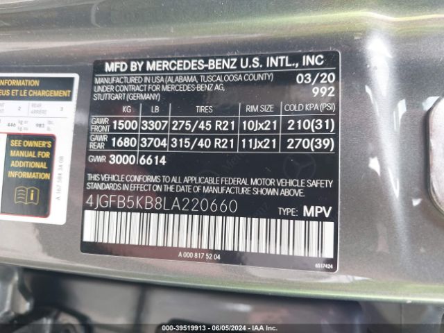 4JGFB5KB8LA220660 Mercedes-Benz Gle 450 4matic