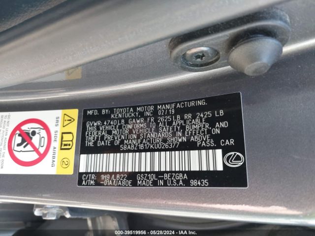 58ABZ1B17KU026377 Lexus Es 350 Luxury