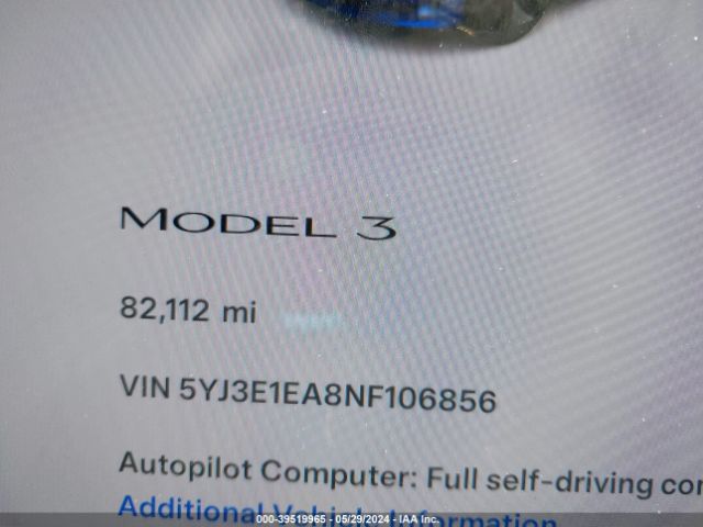 5YJ3E1EA8NF106856 Tesla Model 3 Rear-wheel Drive