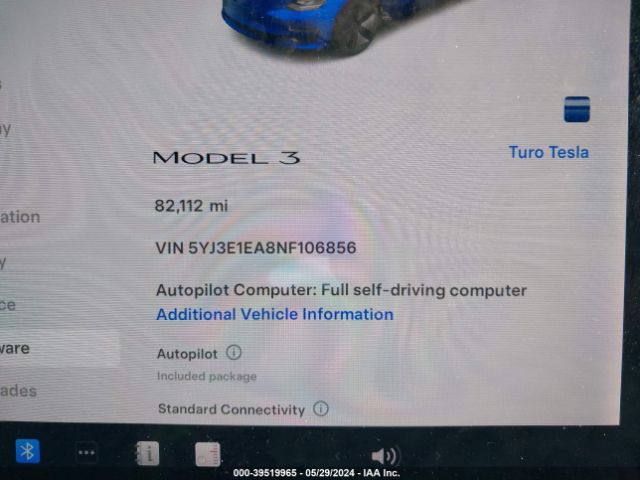 5YJ3E1EA8NF106856 Tesla Model 3 Rear-wheel Drive