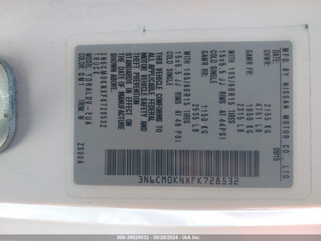 Nissan Nv200 S 2015 3N6CM0KNXFK728532 Image 9
