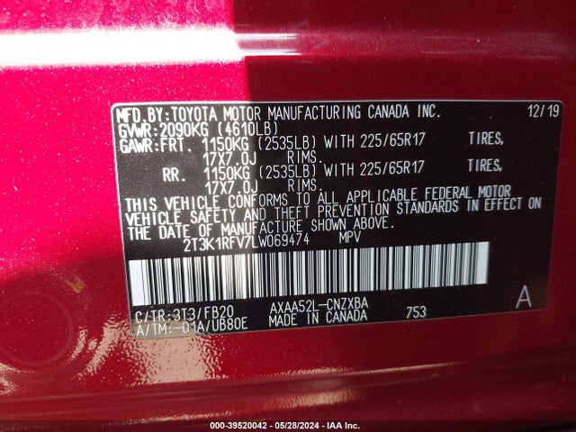 Toyota RAV4 LE 2020 2T3K1RFV7LW069474 Image 9