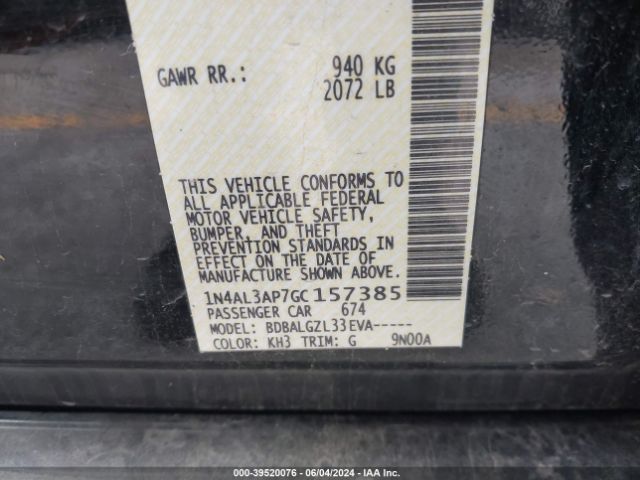 1N4AL3AP7GC157385 Nissan Altima 2.5/2.5 S/2.5 Sl/2.5 Sr/2.5 Sv