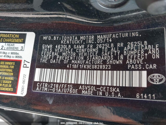 Toyota CAMRY SE 2014 4T1BF1FK9EU828923 Image 9