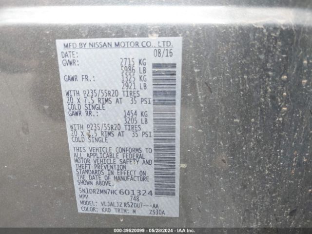 5N1DR2MN7HC601324 Nissan Pathfinder Platinum