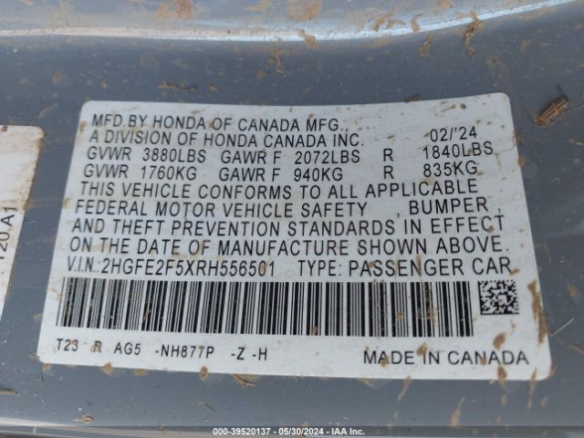 2HGFE2F5XRH556501 Honda Civic Sport