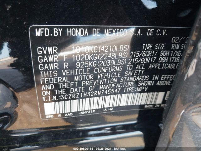 3CZRZ1H32RM745547 Honda Hr-v 2wd Lx