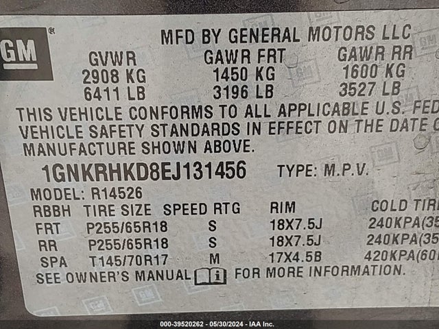 Chevrolet Traverse 2lt 2014 1GNKRHKD8EJ131456 Image 9