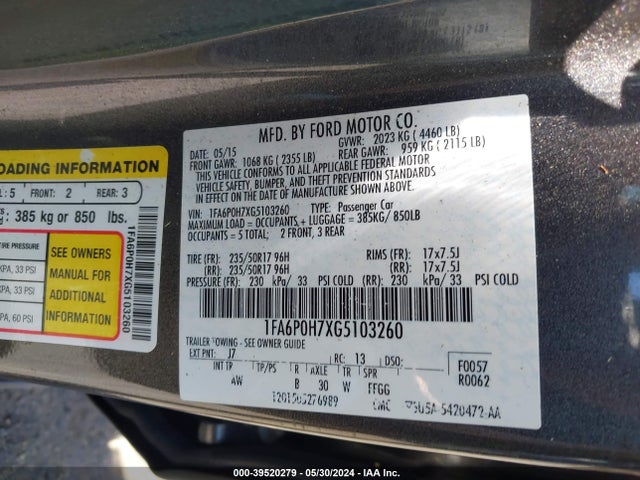 Ford FUSION SE 2016 1FA6P0H7XG5103260 Image 9