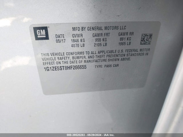 Chevrolet MALIBU 1LT 2017 1G1ZE5ST8HF266655 Image 9