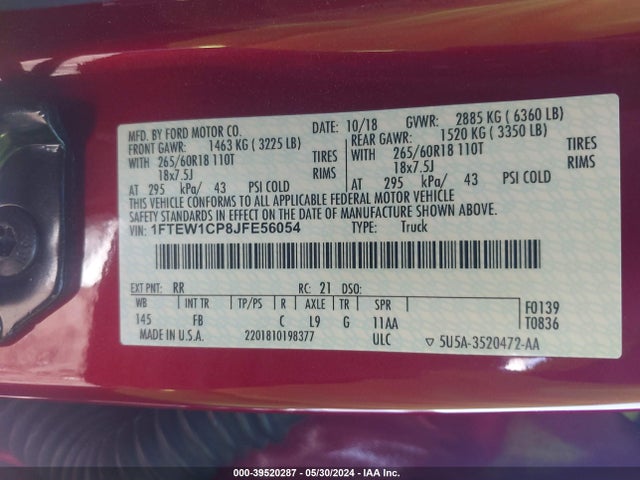 Ford F-150 Xlt 2018 1FTEW1CP8JFE56054 Image 9