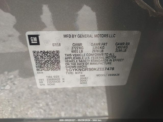 1GYKNGRS0KZ117478 Cadillac Xt5 Platinum