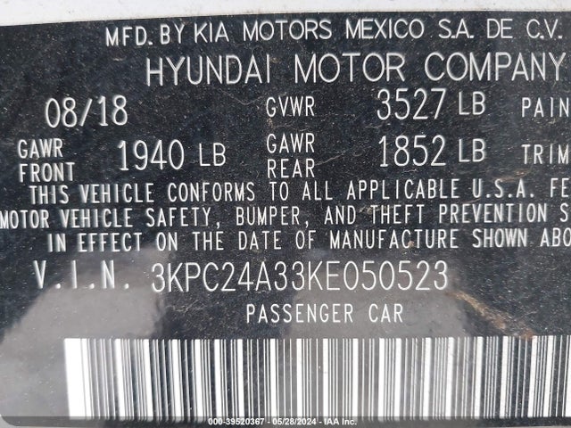 Hyundai ACCENT SE 2019 3KPC24A33KE050523 Image 9