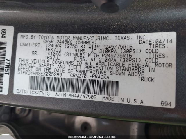 5TFKU4HN3EX005289 Toyota Tacoma Prerunner V6
