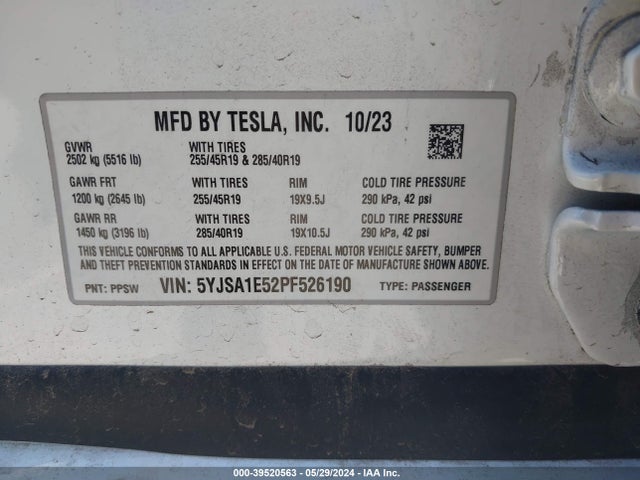Tesla Model S Dual Motor All-wheel Drive/standard Range 2023 5YJSA1E52PF526190 Image 9