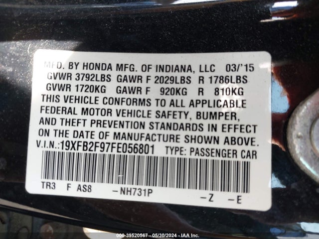 Honda Civic Ex-l 2015 19XFB2F97FE056801 Image 9