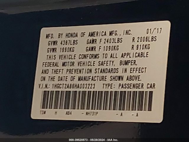 1HGCT2A86HA003223 Honda Accord Ex-l V6