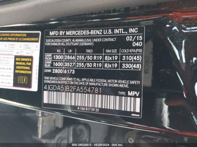 4JGDA5JB2FA554781 Mercedes-Benz ML 350