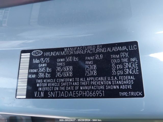 5NTJADAE5PH066951 Hyundai Santa Cruz Se