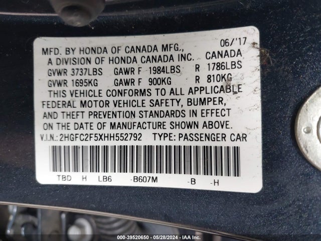 Honda Civic Lx 2017 2HGFC2F5XHH552792 Image 9