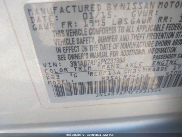 3N1AB7AP9FY231354 Nissan SENTRA SR