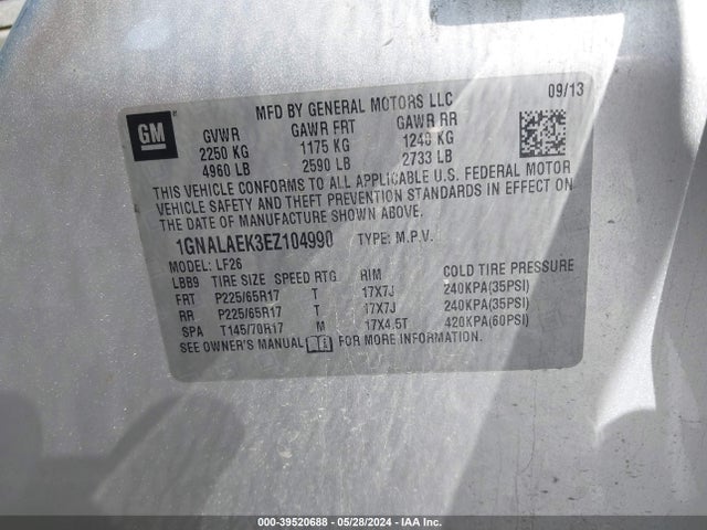 Chevrolet EQUINOX LS 2014 1GNALAEK3EZ104990 Image 9