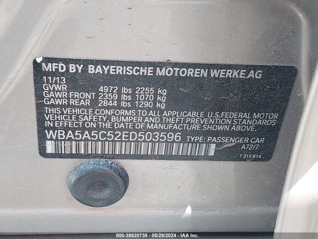 BMW 528I 2014 WBA5A5C52ED503596 Image 9
