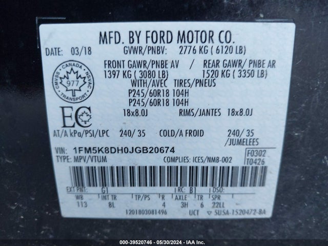 Ford EXPLORER XLT 2018 1FM5K8DH0JGB20674 Image 9