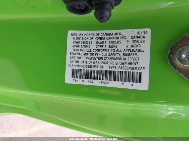 2HGFC3B90GH361881 Honda Civic Touring